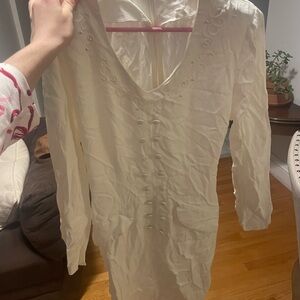 Vintage Elegant Cream Long-Sleeve Dress